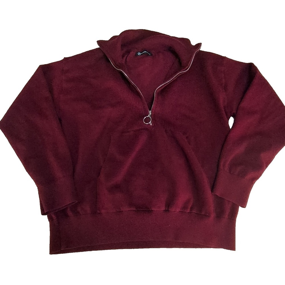 Pretty Garden Chic Quarter Sweater Women Medium Burgundy Excellent Ribbed O-Ring